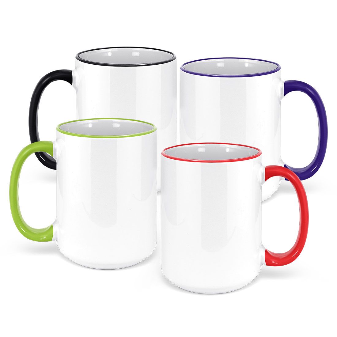 Rim and handle coloured mugs