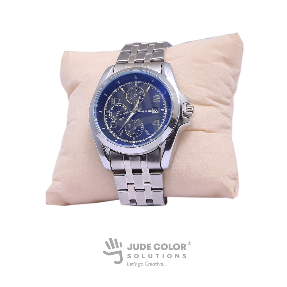 Blue Chronograph-Style Stainless Steel Watch