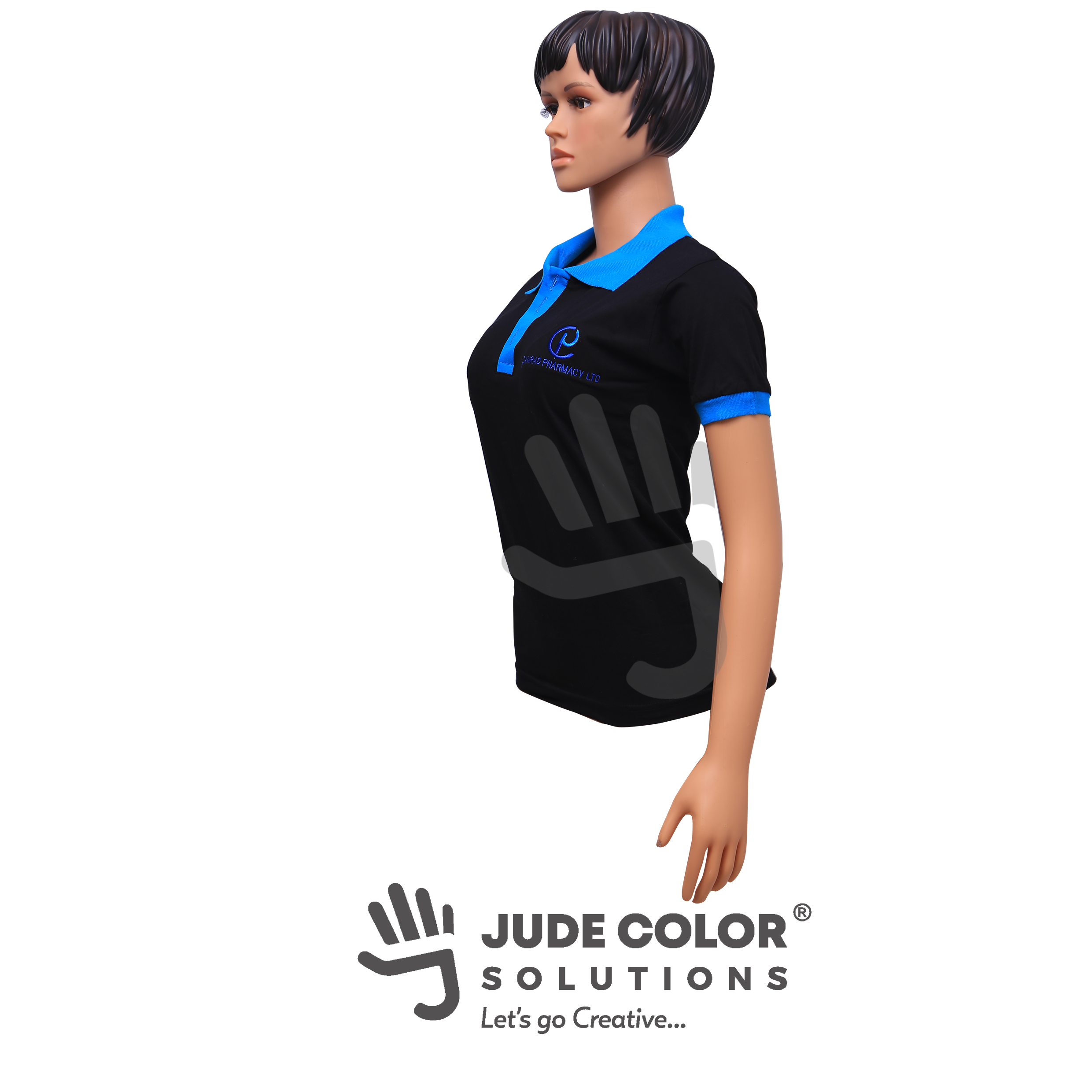 Black Polo Shirt with Blue Collar